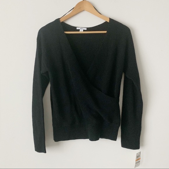 Bar III Faux Wrap V Neck Sweater Black - Picture 2 of 7